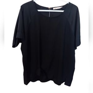 AK Urban Black Blouse‎ Dark Gray Sleeves Sheer Top Keyhole Back Womens 50 (XXL)